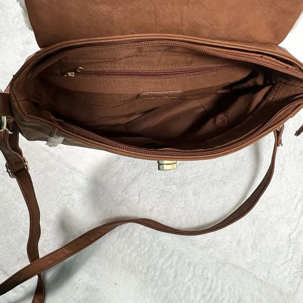 Apt 9 Women Carmel Faux Camel Fur Trim Shoulder Crossbody Purse Boho Cottagecore